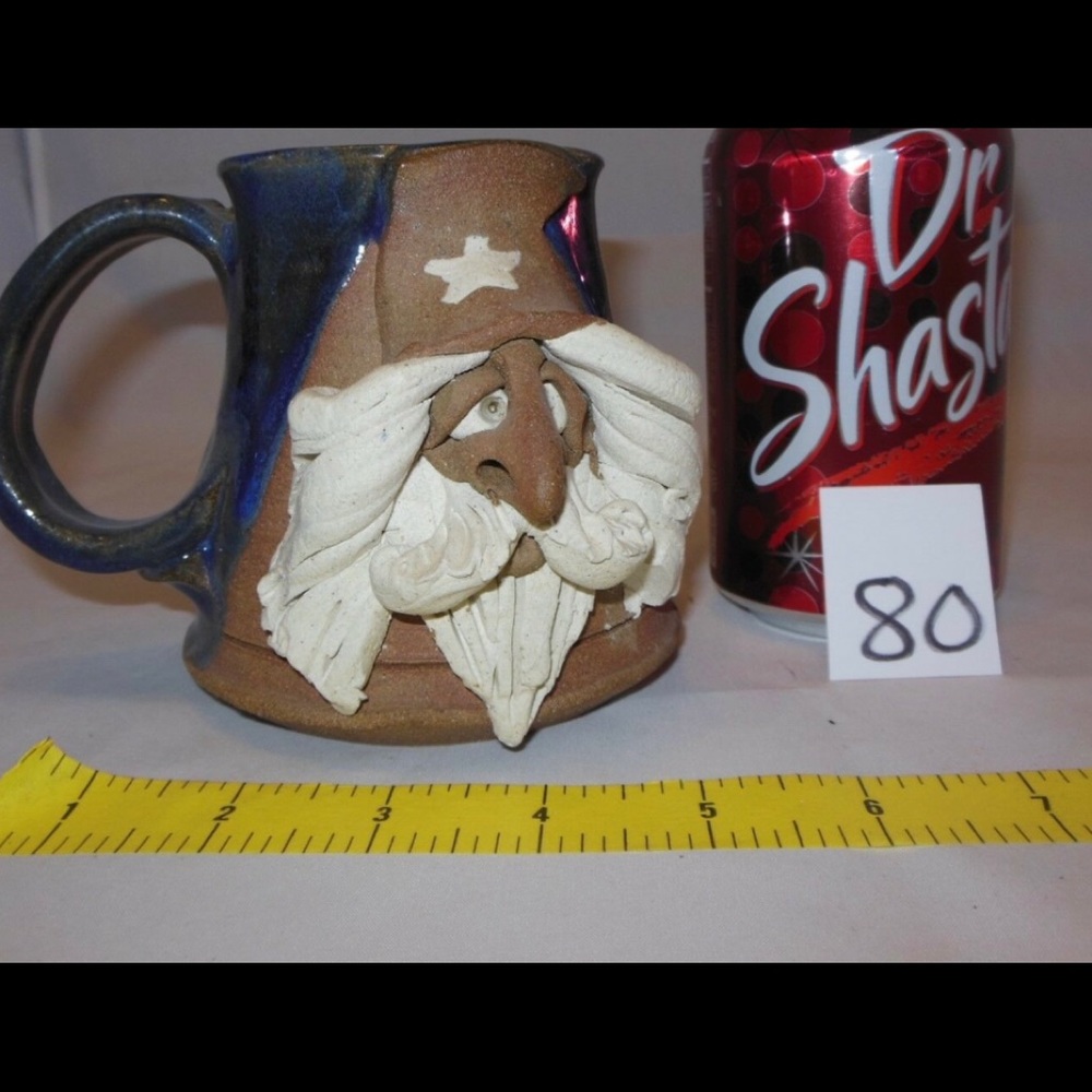 VINTAGE RARE STONEWARE POTTERY CLAY FUNNY FACE COWBOY MUG STEIN